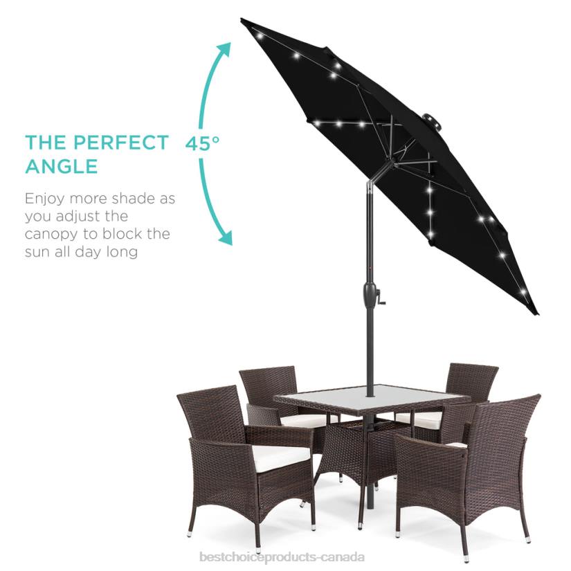 4LT2861 Black Best Choice Products Outdoor Solar Patio Umbrella w/ Push Button Tilt, Crank Lift