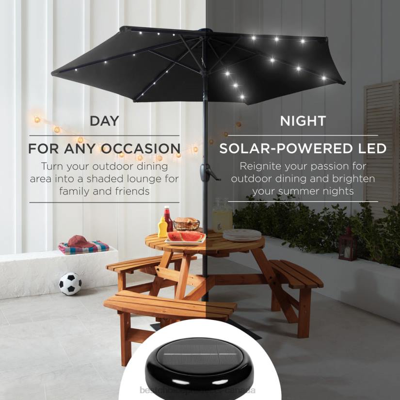 4LT2861 Black Best Choice Products Outdoor Solar Patio Umbrella w/ Push Button Tilt, Crank Lift