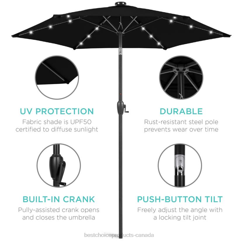 4LT2861 Black Best Choice Products Outdoor Solar Patio Umbrella w/ Push Button Tilt, Crank Lift