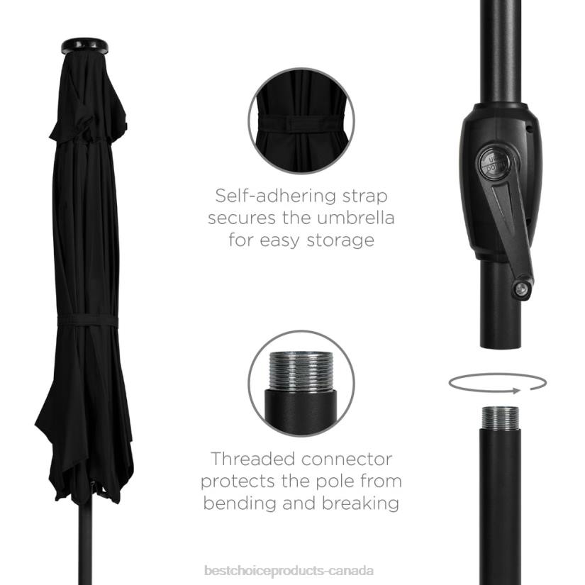 4LT2861 Black Best Choice Products Outdoor Solar Patio Umbrella w/ Push Button Tilt, Crank Lift