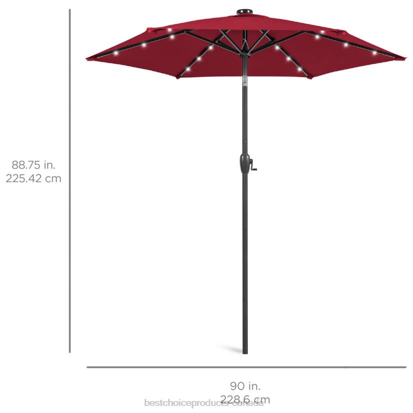4LT2862 Burgundy Best Choice Products Outdoor Solar Patio Umbrella w/ Push Button Tilt, Crank Lift