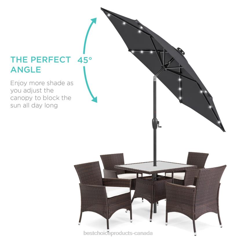 4LT2863 Gray Best Choice Products Outdoor Solar Patio Umbrella w/ Push Button Tilt, Crank Lift