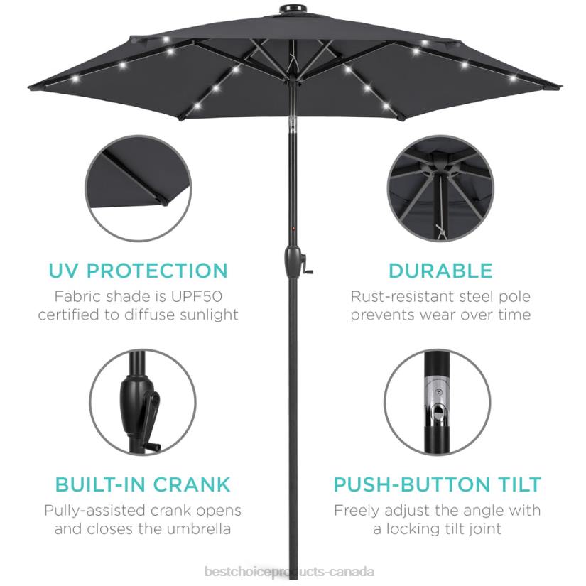 4LT2863 Gray Best Choice Products Outdoor Solar Patio Umbrella w/ Push Button Tilt, Crank Lift