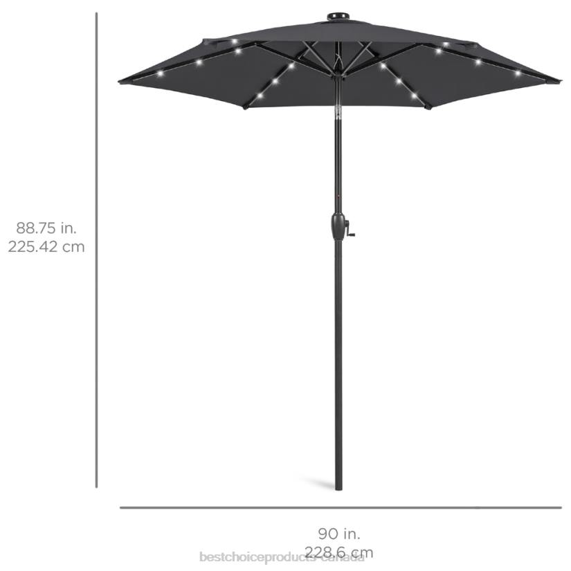 4LT2863 Gray Best Choice Products Outdoor Solar Patio Umbrella w/ Push Button Tilt, Crank Lift
