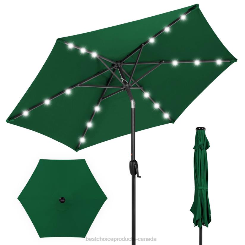 4LT2864 Green Best Choice Products Outdoor Solar Patio Umbrella w/ Push Button Tilt, Crank Lift