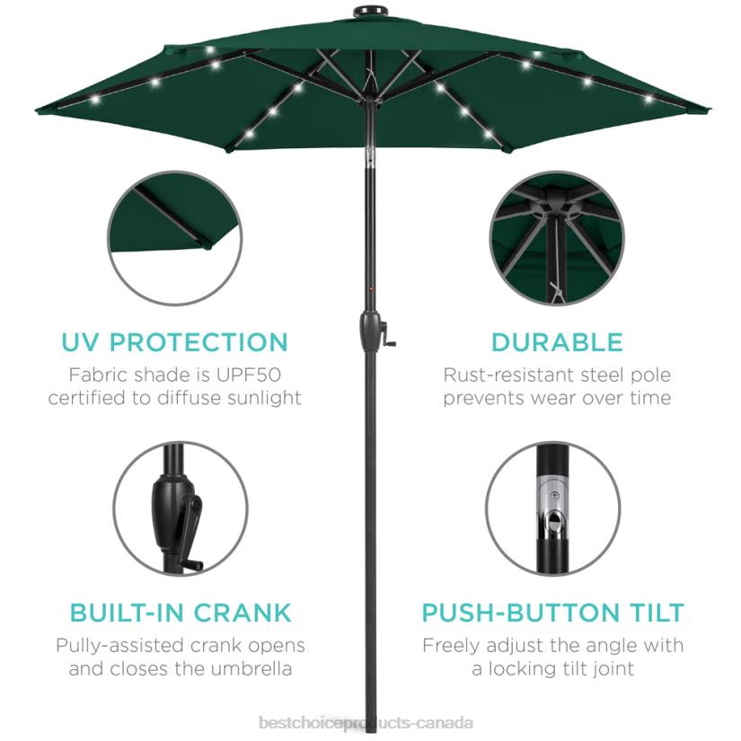 4LT2864 Green Best Choice Products Outdoor Solar Patio Umbrella w/ Push Button Tilt, Crank Lift