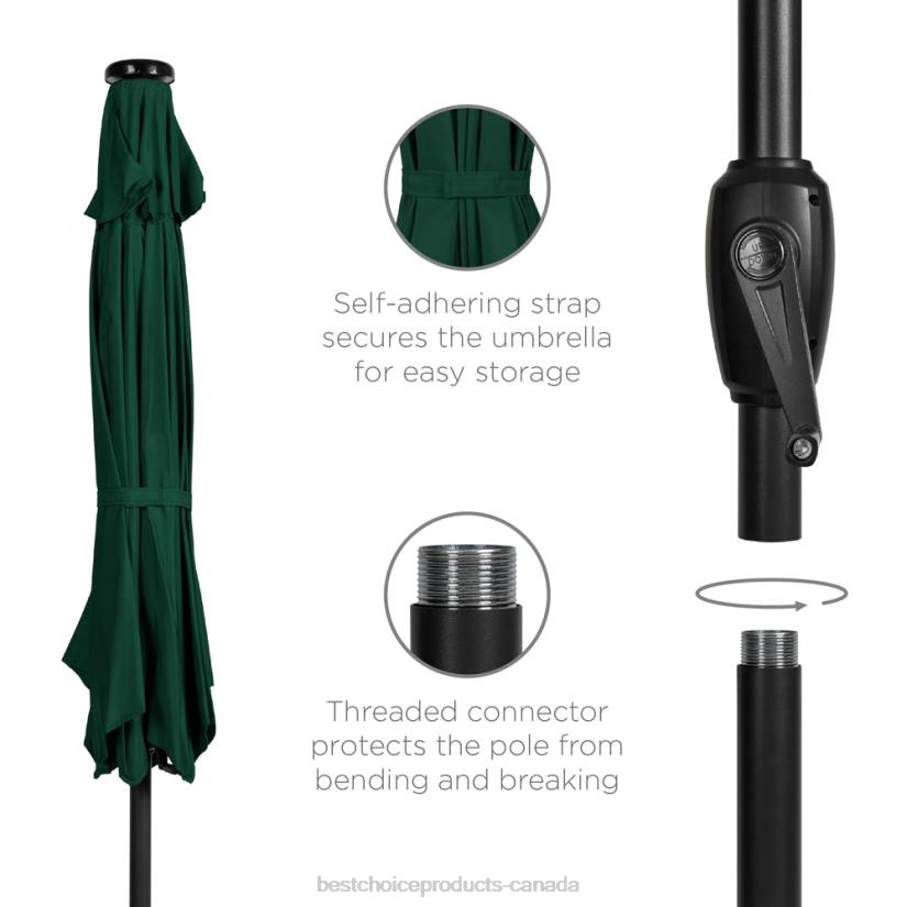 4LT2864 Green Best Choice Products Outdoor Solar Patio Umbrella w/ Push Button Tilt, Crank Lift
