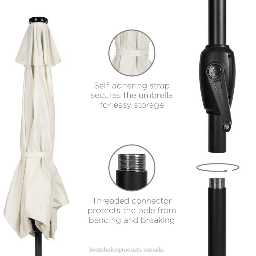 4LT2865 Ivory Best Choice Products Outdoor Solar Patio Umbrella w/ Push Button Tilt, Crank Lift