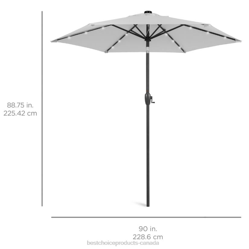 4LT2866 Fog Grey Best Choice Products Outdoor Solar Patio Umbrella w/ Push Button Tilt, Crank Lift