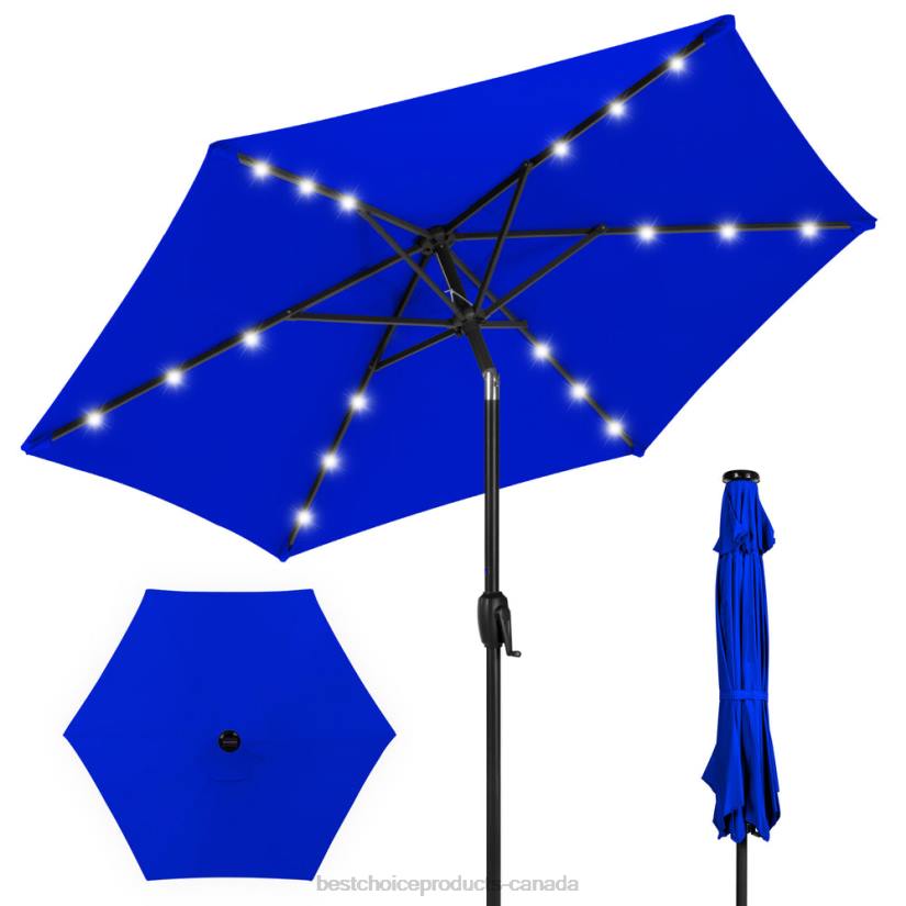 4LT2867 Resort Blue Best Choice Products Outdoor Solar Patio Umbrella w/ Push Button Tilt, Crank Lift