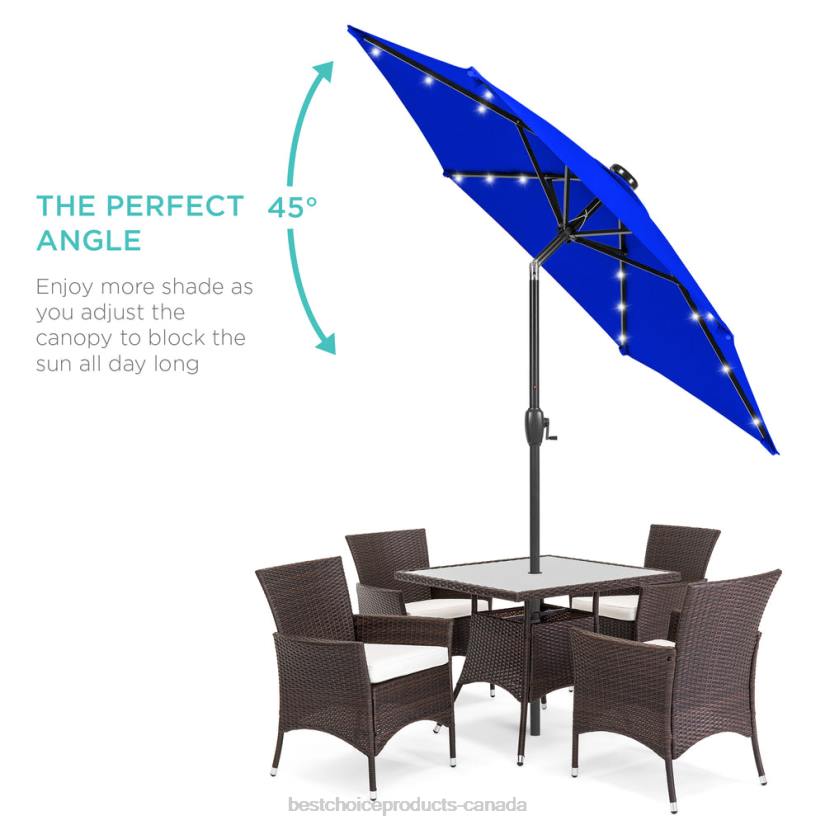 4LT2867 Resort Blue Best Choice Products Outdoor Solar Patio Umbrella w/ Push Button Tilt, Crank Lift