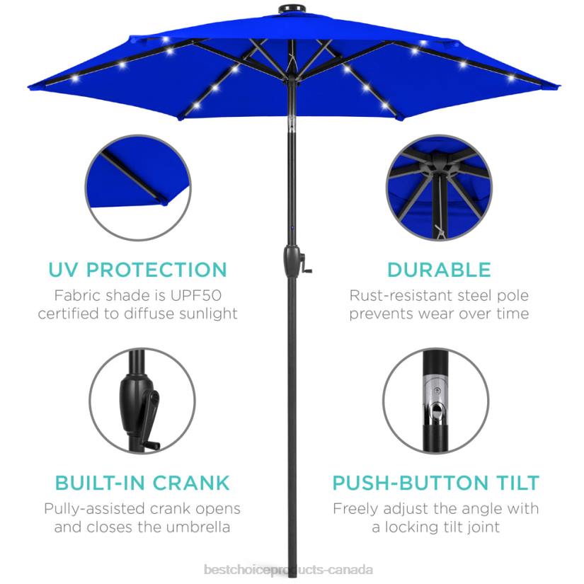 4LT2867 Resort Blue Best Choice Products Outdoor Solar Patio Umbrella w/ Push Button Tilt, Crank Lift