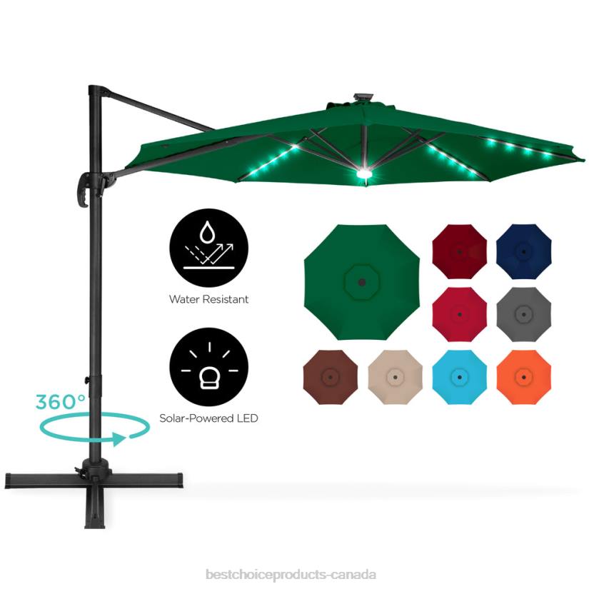 4LT2868 Green Best Choice Products 360-Degree LED Cantilever Offset Patio Umbrella w/ Tilt