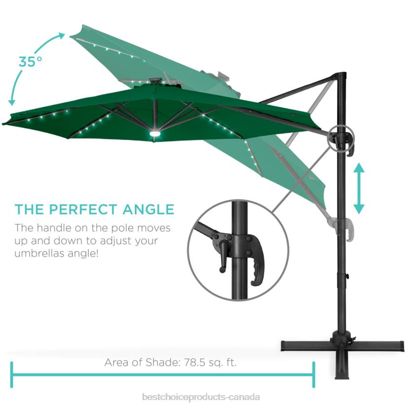 4LT2868 Green Best Choice Products 360-Degree LED Cantilever Offset Patio Umbrella w/ Tilt