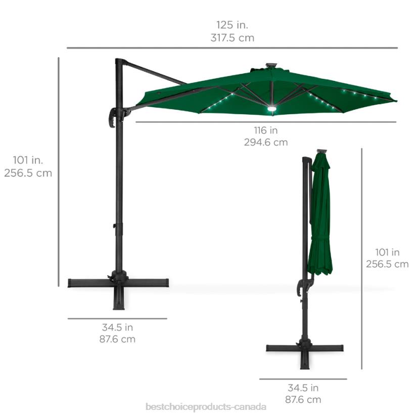 4LT2868 Green Best Choice Products 360-Degree LED Cantilever Offset Patio Umbrella w/ Tilt