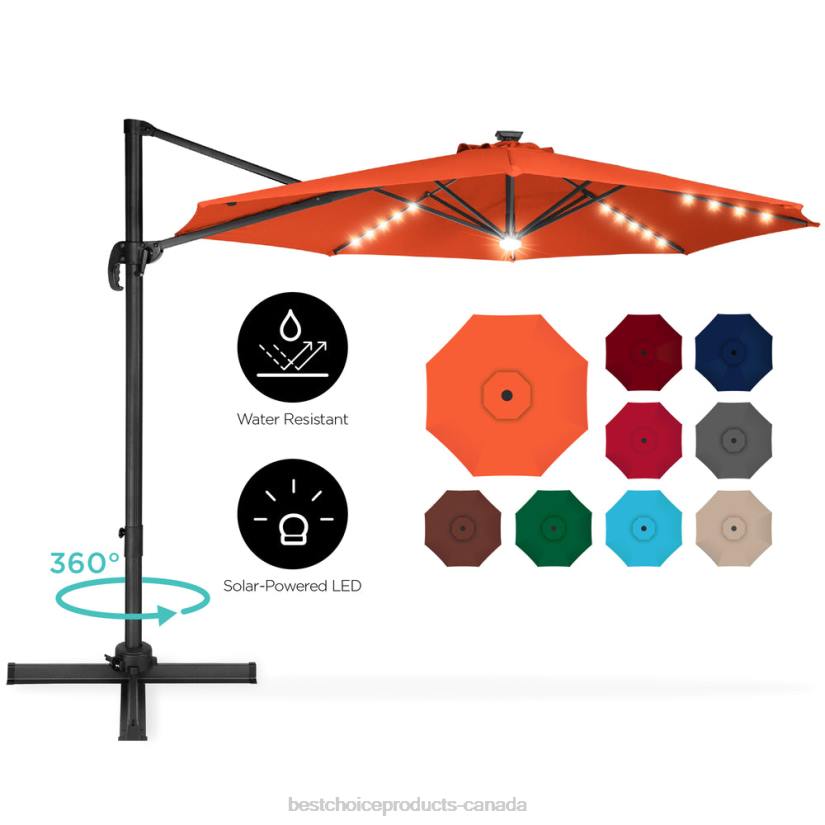 4LT2869 Orange Best Choice Products 360-Degree LED Cantilever Offset Patio Umbrella w/ Tilt