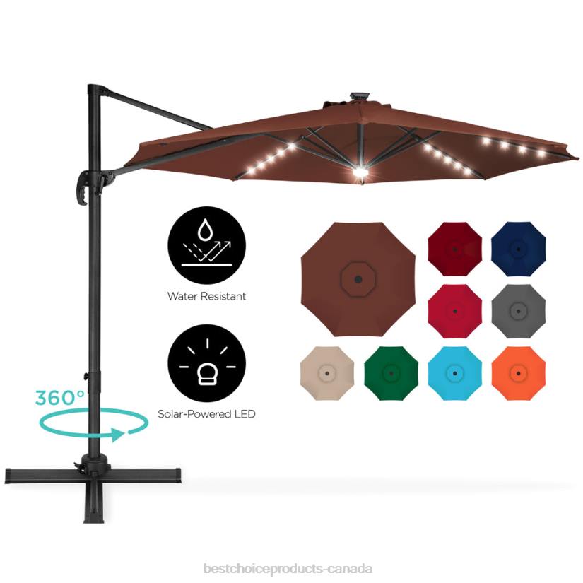 4LT2870 Brown Best Choice Products 360-Degree LED Cantilever Offset Patio Umbrella w/ Tilt