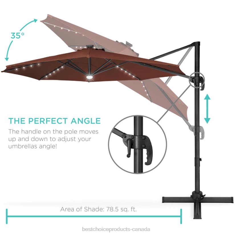 4LT2870 Brown Best Choice Products 360-Degree LED Cantilever Offset Patio Umbrella w/ Tilt