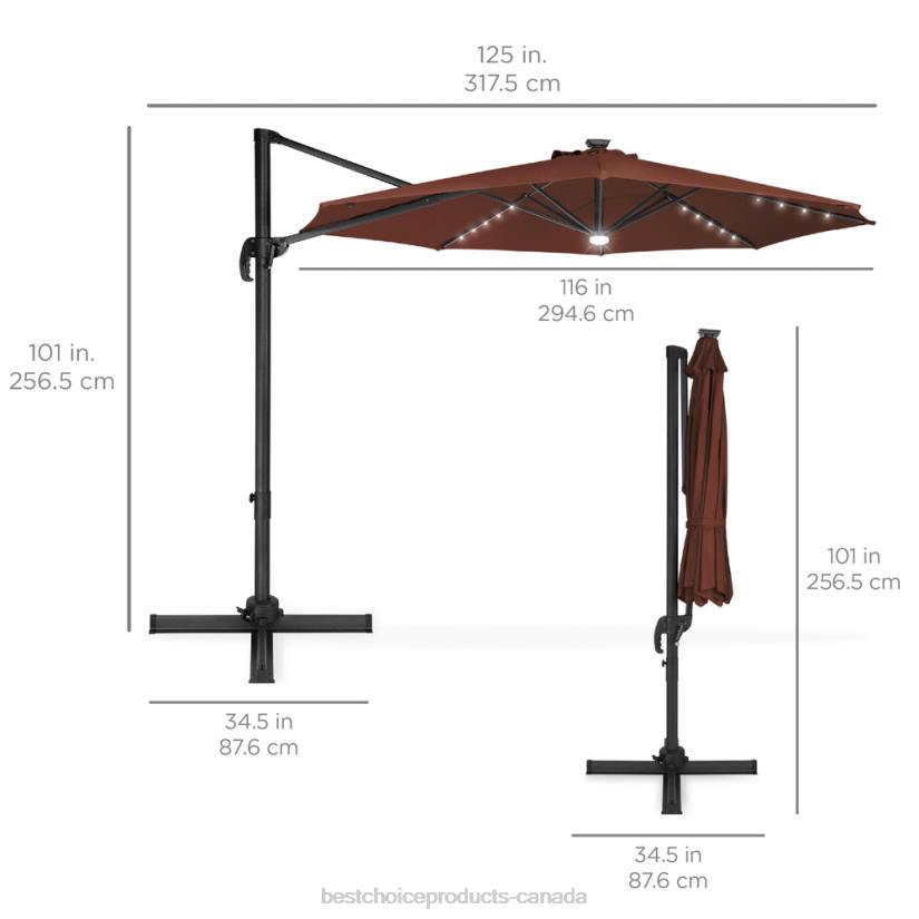 4LT2870 Brown Best Choice Products 360-Degree LED Cantilever Offset Patio Umbrella w/ Tilt