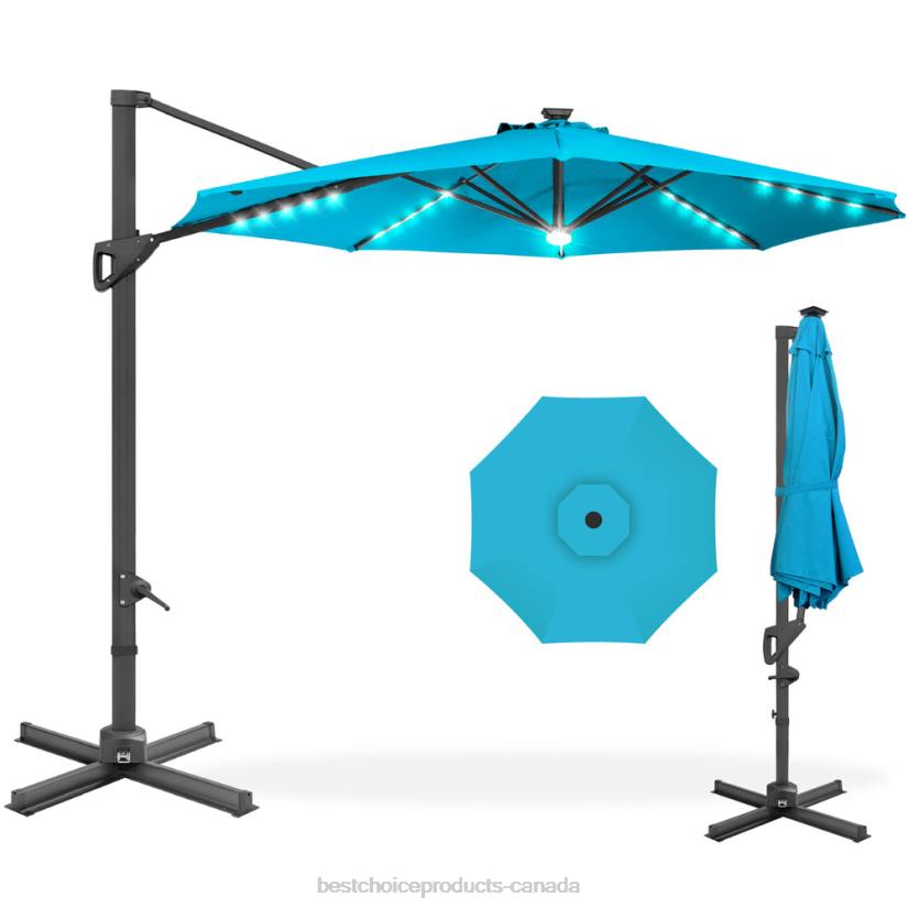 4LT2886 Sky Blue Best Choice Products 360-Degree Solar LED Cantilever Offset Patio Umbrella w/ Tilt