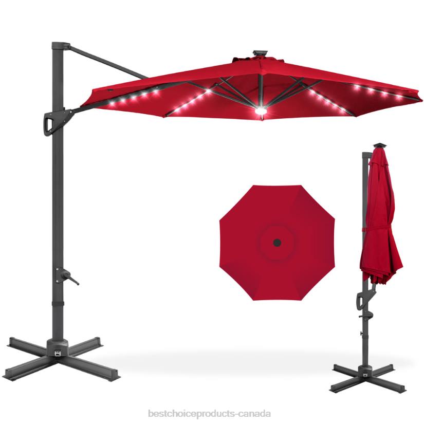 4LT2887 Red Best Choice Products 360-Degree Solar LED Cantilever Offset Patio Umbrella w/ Tilt
