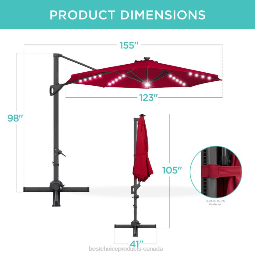 4LT2887 Red Best Choice Products 360-Degree Solar LED Cantilever Offset Patio Umbrella w/ Tilt