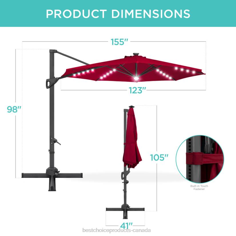 4LT2888 Burgundy Best Choice Products 360-Degree Solar LED Cantilever Offset Patio Umbrella w/ Tilt