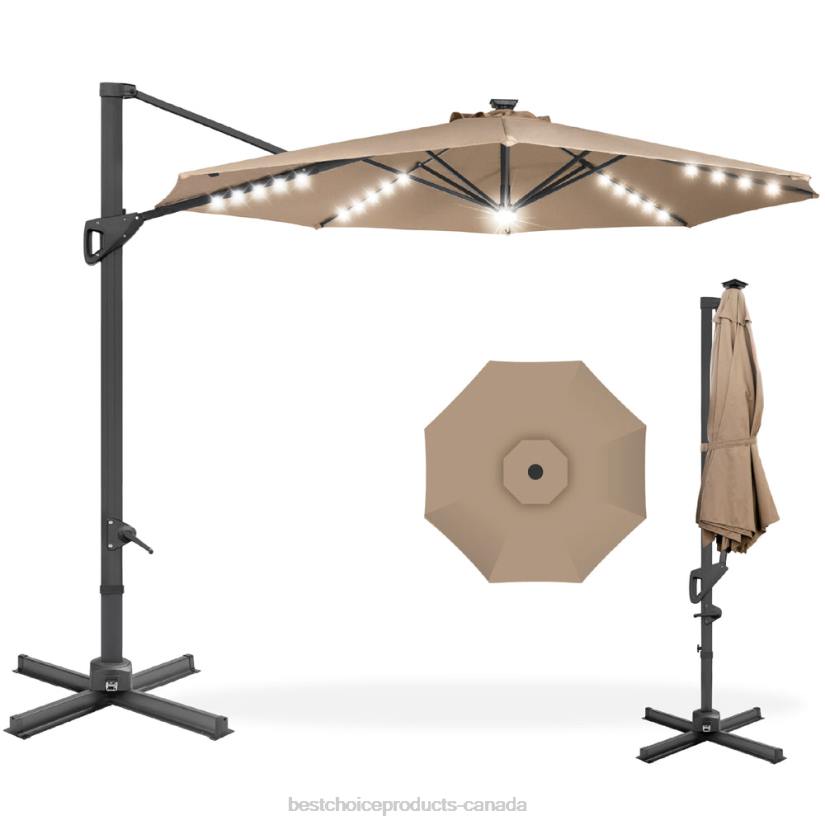 4LT2889 Tan Best Choice Products 360-Degree Solar LED Cantilever Offset Patio Umbrella w/ Tilt