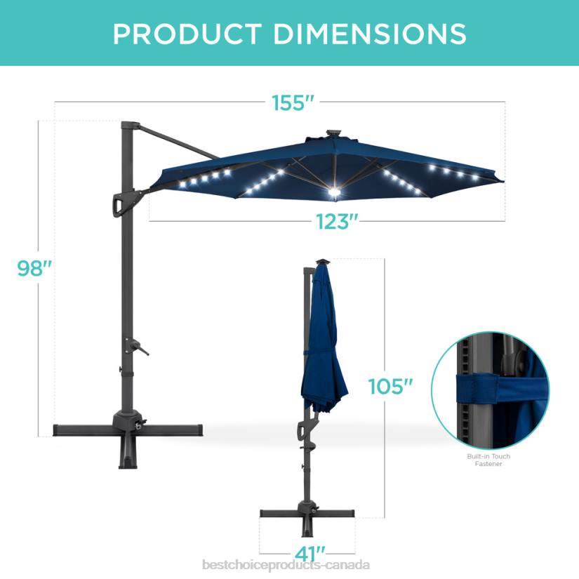 4LT2890 Navy Blue Best Choice Products 360-Degree Solar LED Cantilever Offset Patio Umbrella w/ Tilt