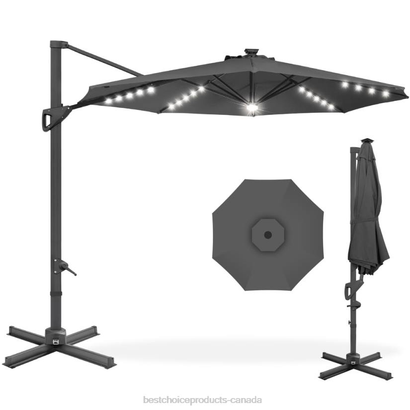 4LT2891 Gray Best Choice Products 360-Degree Solar LED Cantilever Offset Patio Umbrella w/ Tilt