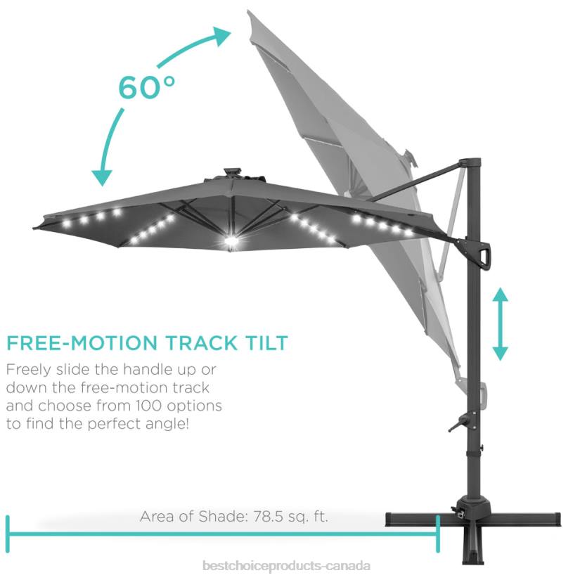 4LT2891 Gray Best Choice Products 360-Degree Solar LED Cantilever Offset Patio Umbrella w/ Tilt