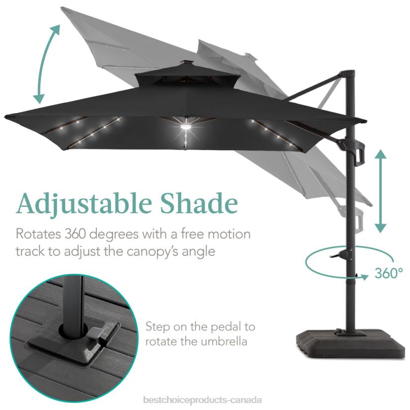4LT2900 Gray Best Choice Products 2-Tier Square LED Cantilever Offset Umbrella w/ 360 Rotation, Base