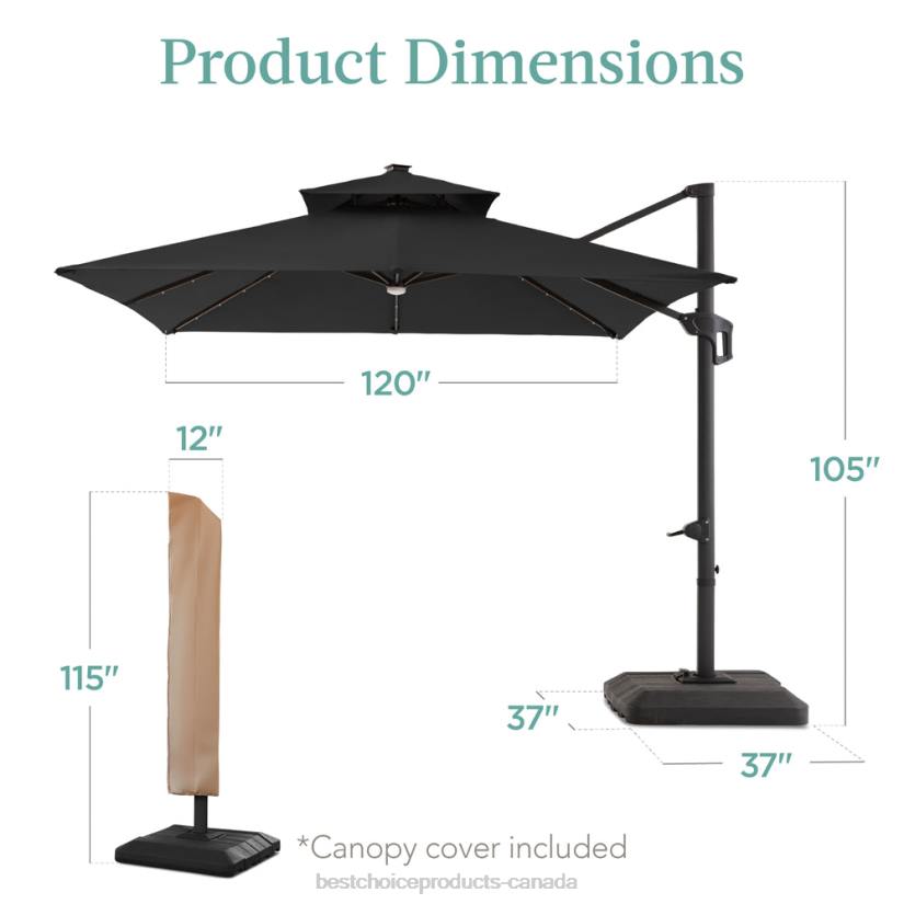 4LT2900 Gray Best Choice Products 2-Tier Square LED Cantilever Offset Umbrella w/ 360 Rotation, Base