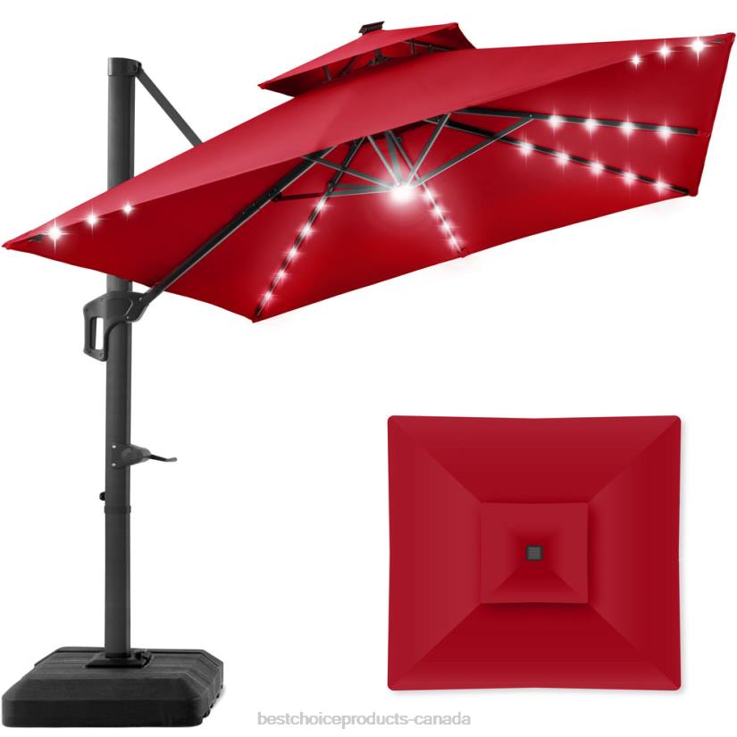 4LT2901 Red Best Choice Products 2-Tier Square LED Cantilever Offset Umbrella w/ 360 Rotation, Base