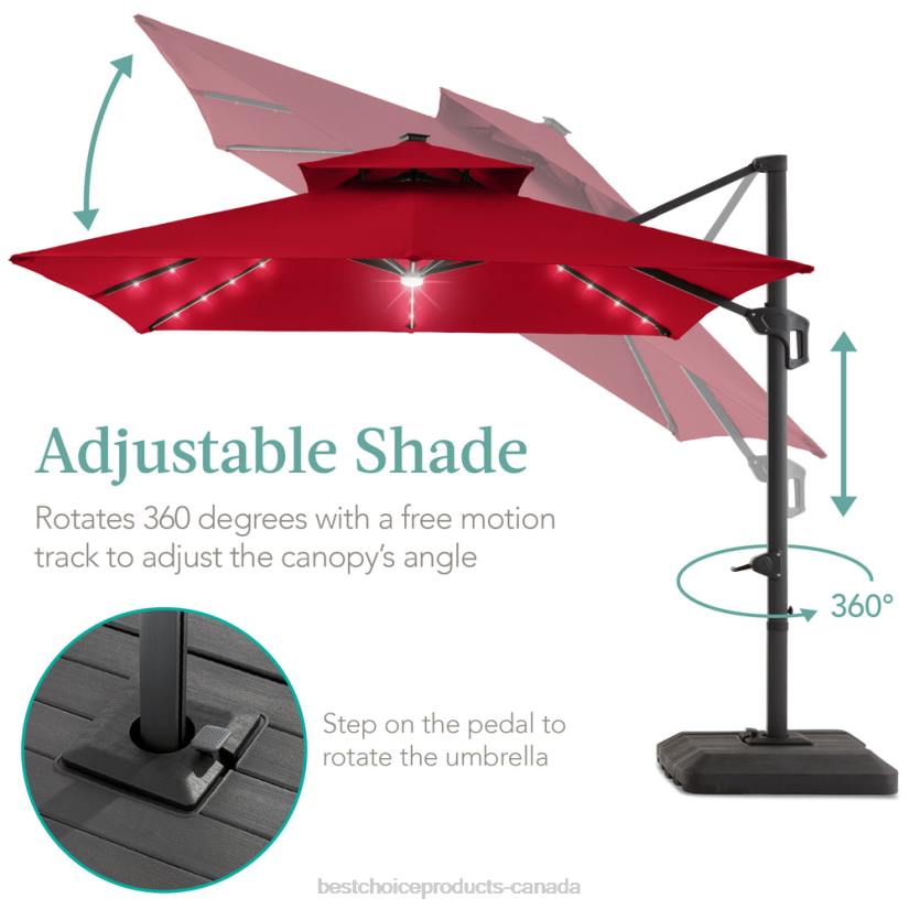 4LT2901 Red Best Choice Products 2-Tier Square LED Cantilever Offset Umbrella w/ 360 Rotation, Base