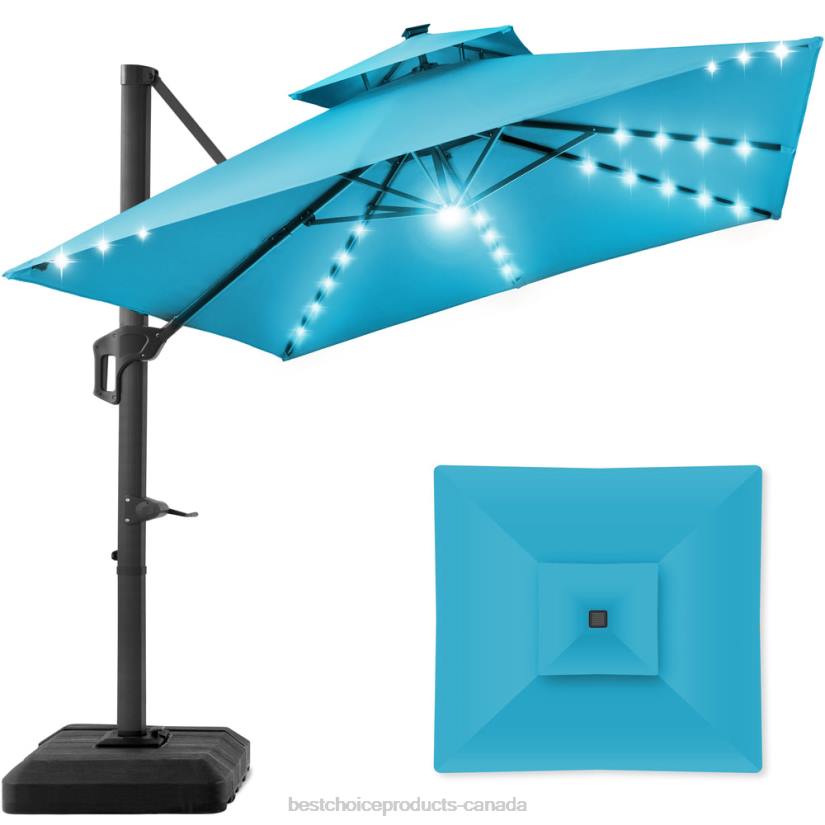 4LT2902 Sky Blue Best Choice Products 2-Tier Square LED Cantilever Offset Umbrella w/ 360 Rotation, Base