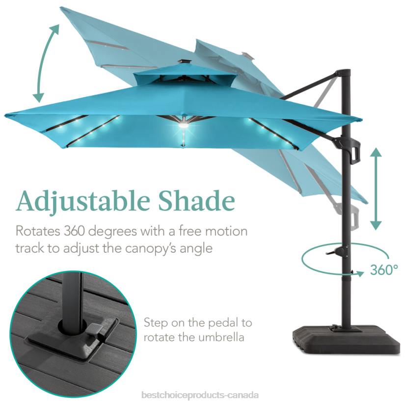 4LT2902 Sky Blue Best Choice Products 2-Tier Square LED Cantilever Offset Umbrella w/ 360 Rotation, Base