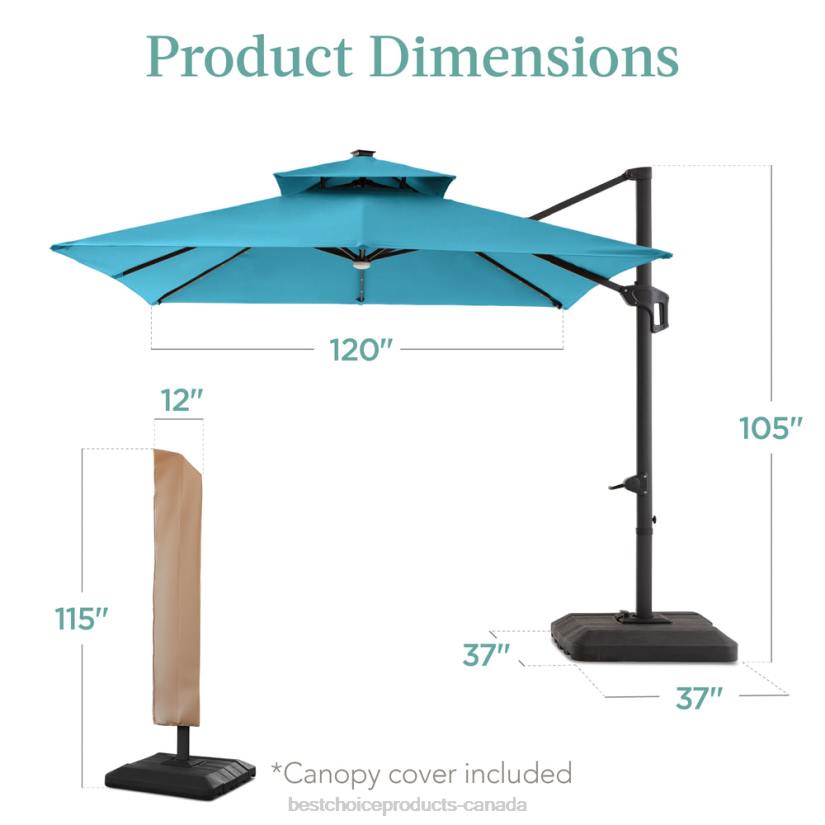 4LT2902 Sky Blue Best Choice Products 2-Tier Square LED Cantilever Offset Umbrella w/ 360 Rotation, Base