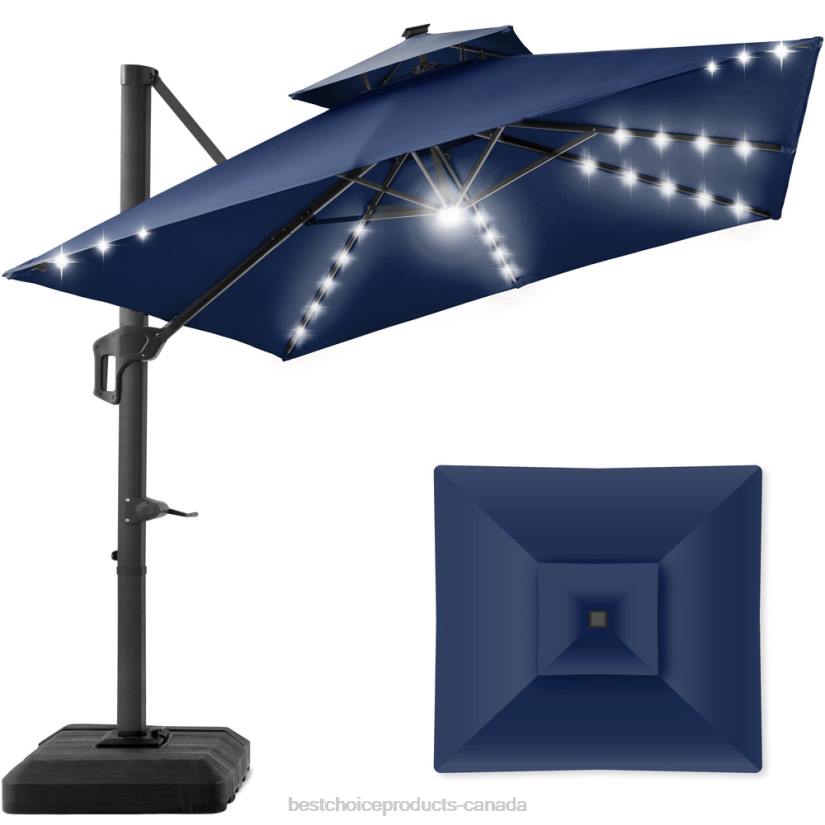 4LT2904 Navy Blue Best Choice Products 2-Tier Square LED Cantilever Offset Umbrella w/ 360 Rotation, Base