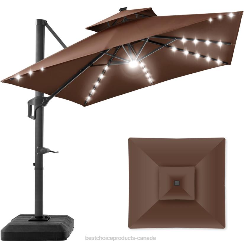 4LT2905 Brown Best Choice Products 2-Tier Square LED Cantilever Offset Umbrella w/ 360 Rotation, Base