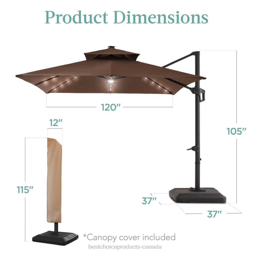 4LT2905 Brown Best Choice Products 2-Tier Square LED Cantilever Offset Umbrella w/ 360 Rotation, Base