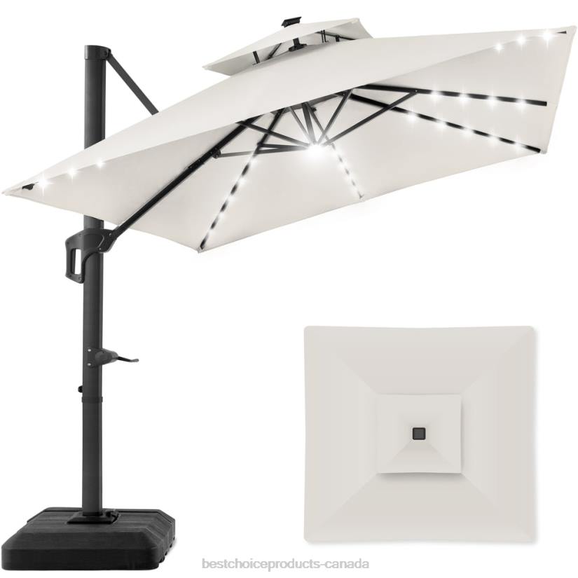 4LT2906 Ivory Best Choice Products 2-Tier Square LED Cantilever Offset Umbrella w/ 360 Rotation, Base