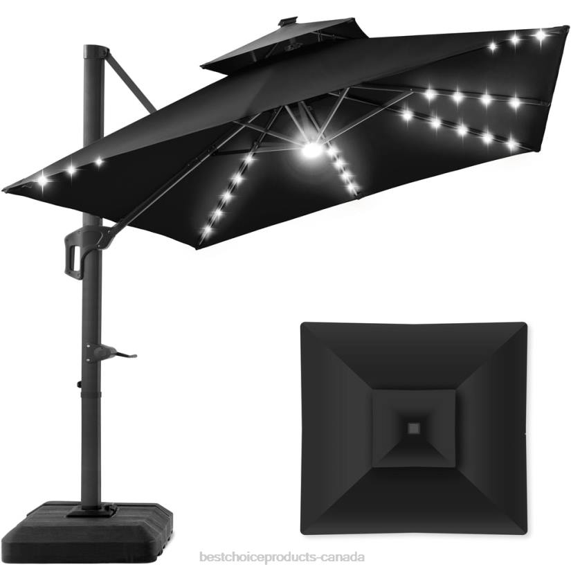 4LT2908 Black Best Choice Products 2-Tier Square LED Cantilever Offset Umbrella w/ 360 Rotation, Base