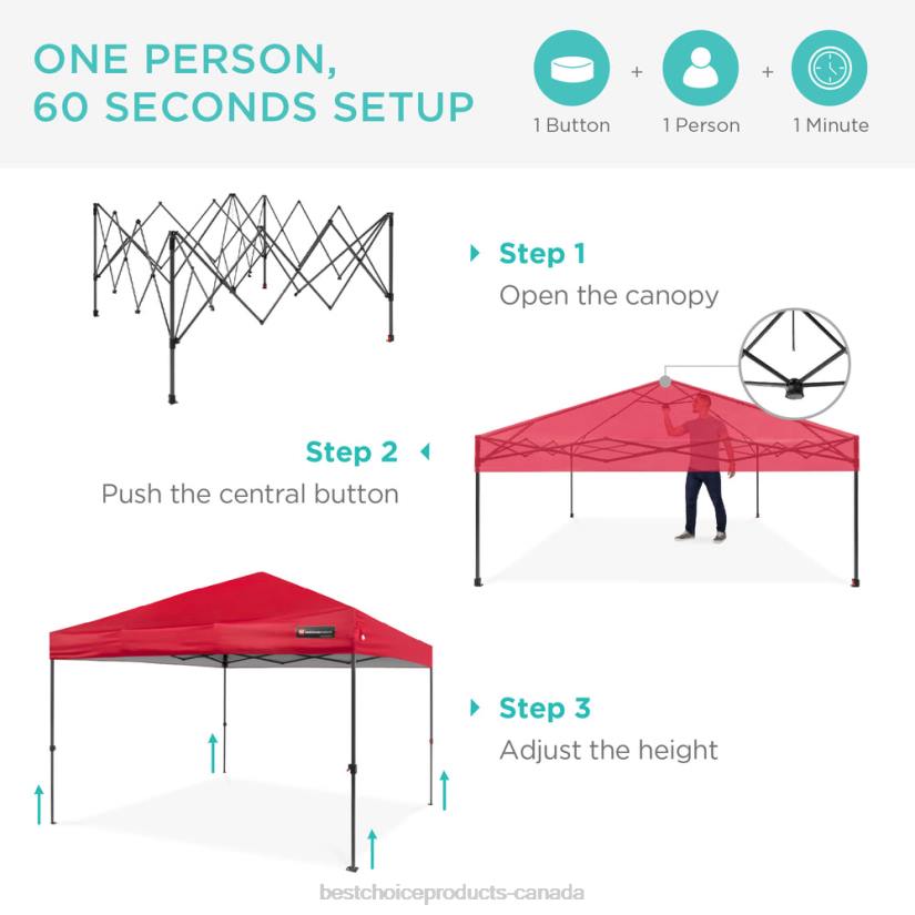 4LT21053 Red Best Choice Products One-Person Setup Instant Pop Up Canopy w/ Wheeled Bag