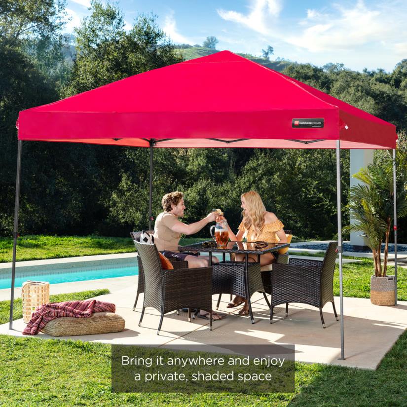 4LT21053 Red Best Choice Products One-Person Setup Instant Pop Up Canopy w/ Wheeled Bag