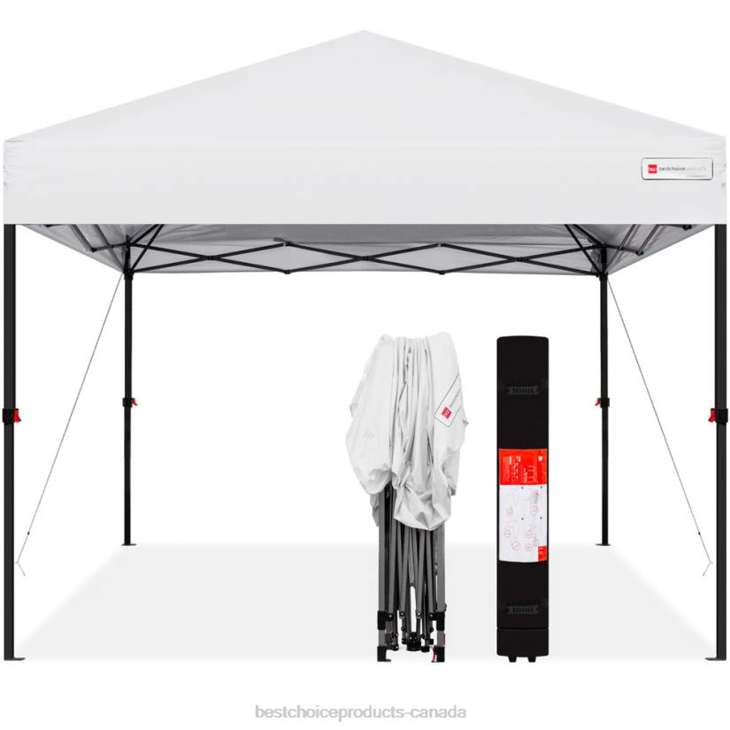 4LT21054 White Best Choice Products One-Person Setup Instant Pop Up Canopy w/ Wheeled Bag