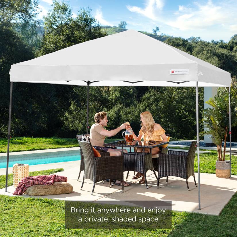 4LT21054 White Best Choice Products One-Person Setup Instant Pop Up Canopy w/ Wheeled Bag