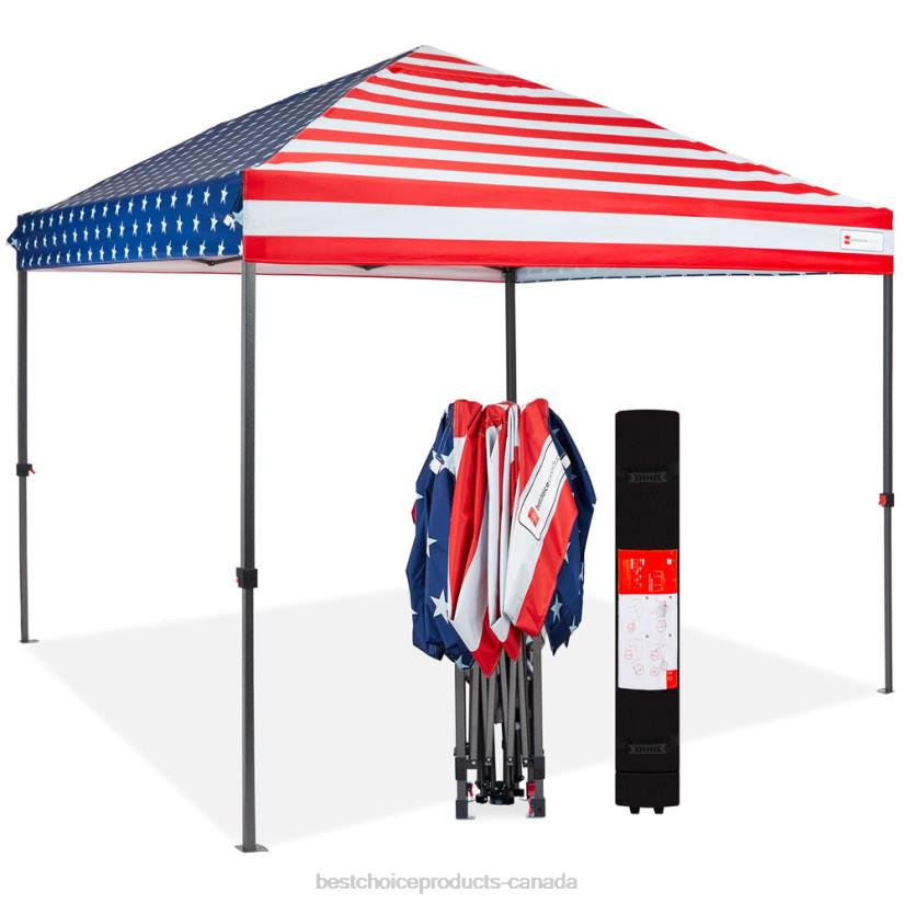 4LT21059 American Flag Best Choice Products One-Person Setup Instant Pop Up Canopy w/ Wheeled Bag