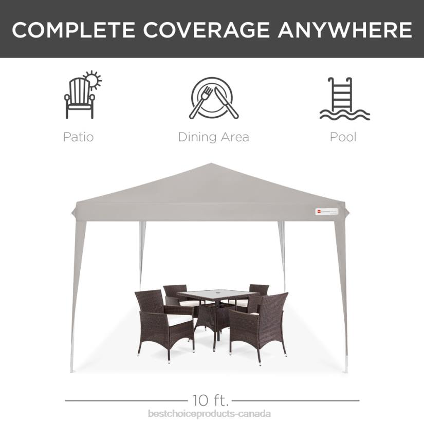 4LT21160 Light Gray Best Choice Products Outdoor Portable Pop Up Canopy Tent w/ Carrying Case, 10x10ft