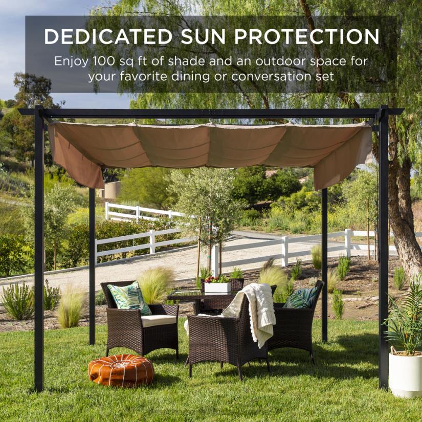 4LT21444 Black Best Choice Products Outdoor Pergola, Patio Shelter w/ Retractable Canopy, Steel Frame